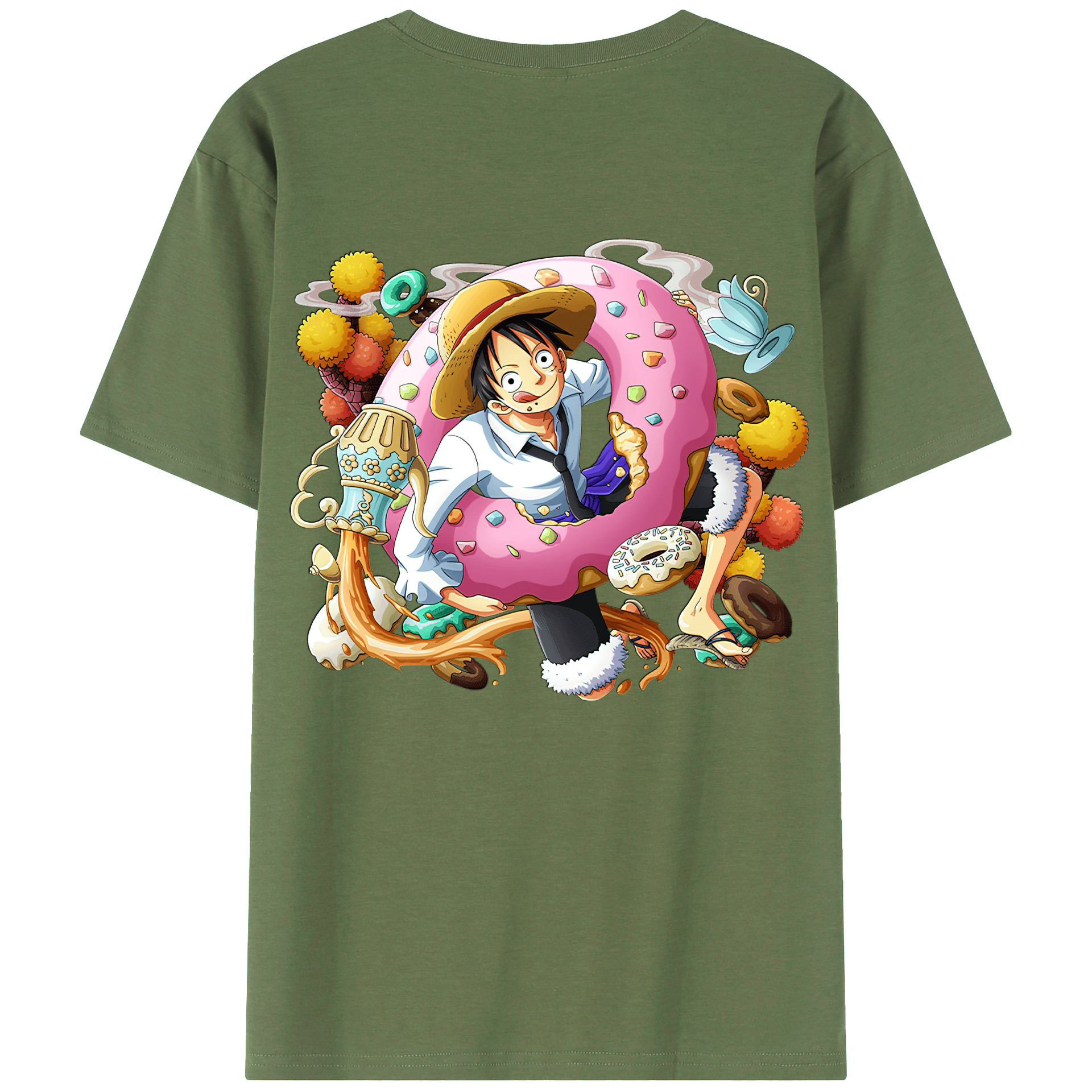 ワンピース モンキー・D・ルフィ ONE PIECE Monkey D. Luffy 綿100％ メンズ半袖Tシャツ（バックプリント） 通気性